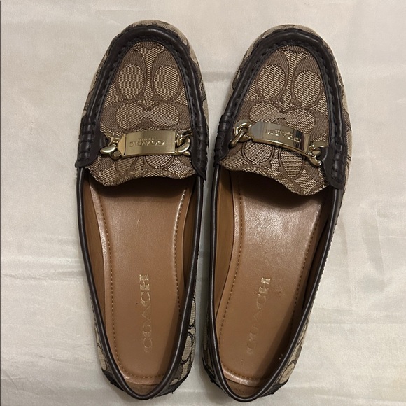 Coach Signature Brown Loafers with Gold Accents - Picture 1 of 4